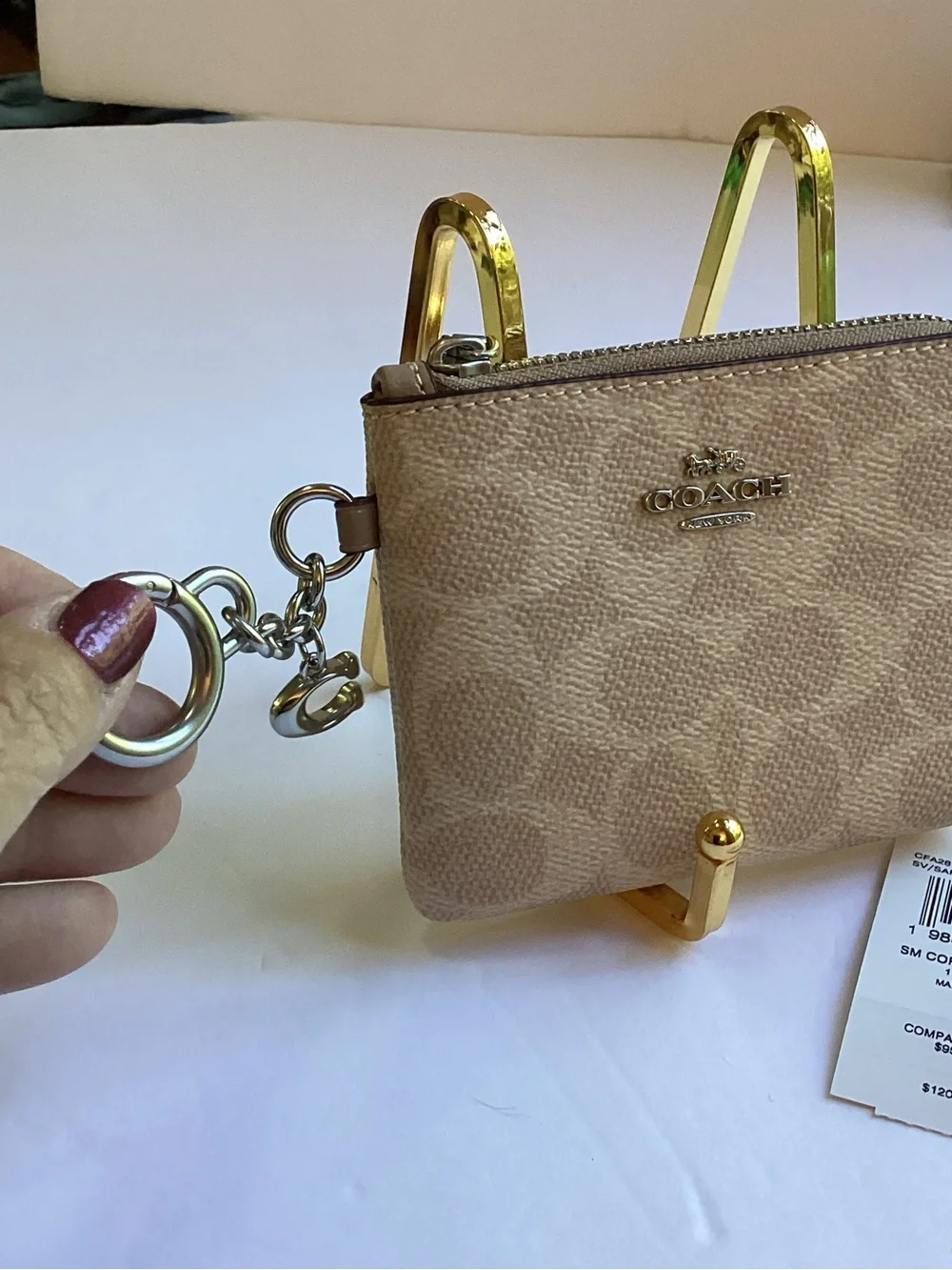 Coach Small Zip Wallet in Beige Signature Canvas NEW, NWT